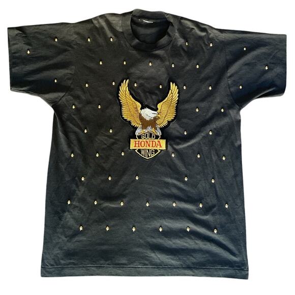 Vintage 80s/ 90s Honda Gold Wing Eagle T-Shirt Black Size XL 23x30 Motorcycle - Picture 1 of 7